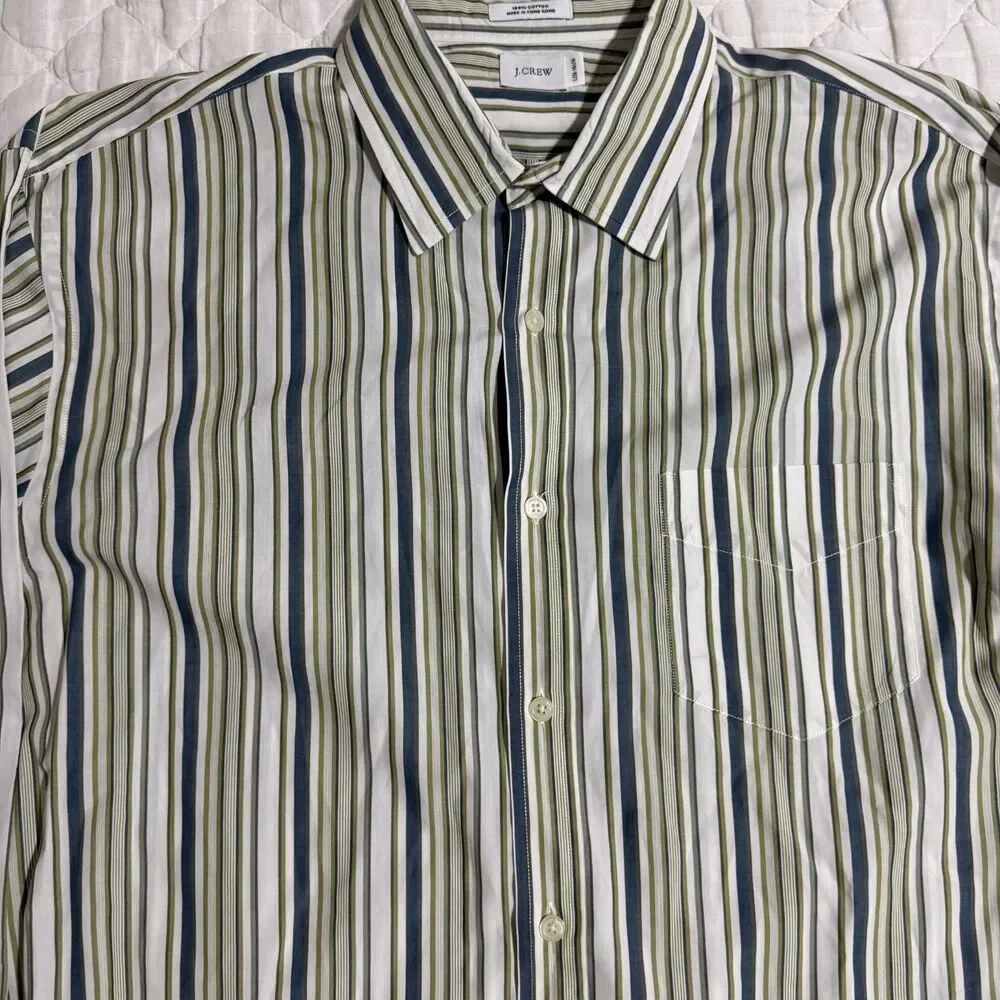 J.Crew L White Multicolor Striped Button Up Shirt Preppy Coastal